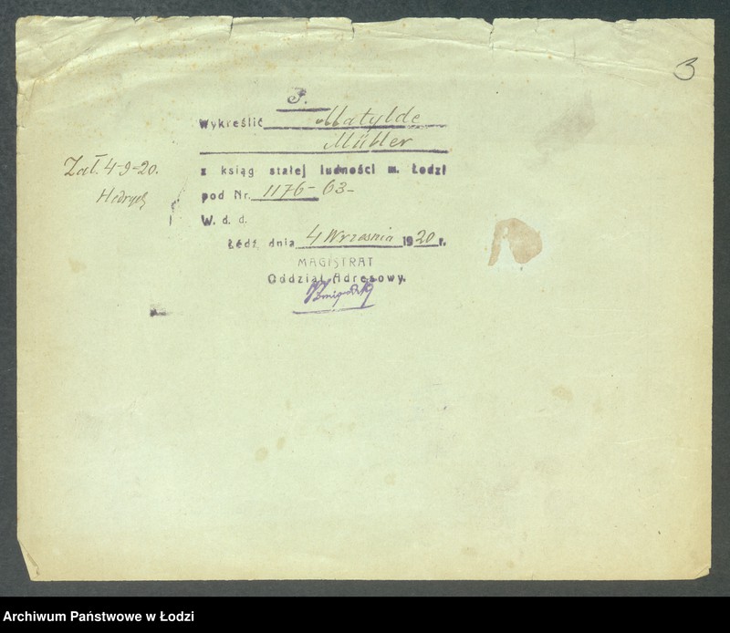 Obraz 5 z jednostki "Dowody metrykalne stałych mieszkańców m. Łodzi nr domu 1176-1178"