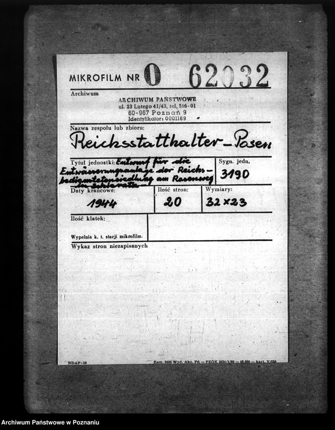 Obraz 2 z jednostki "Entwurt für die Entwässerungsanlage der Reichsbedienstetensiedlung am Rosenweg in Schieratz"