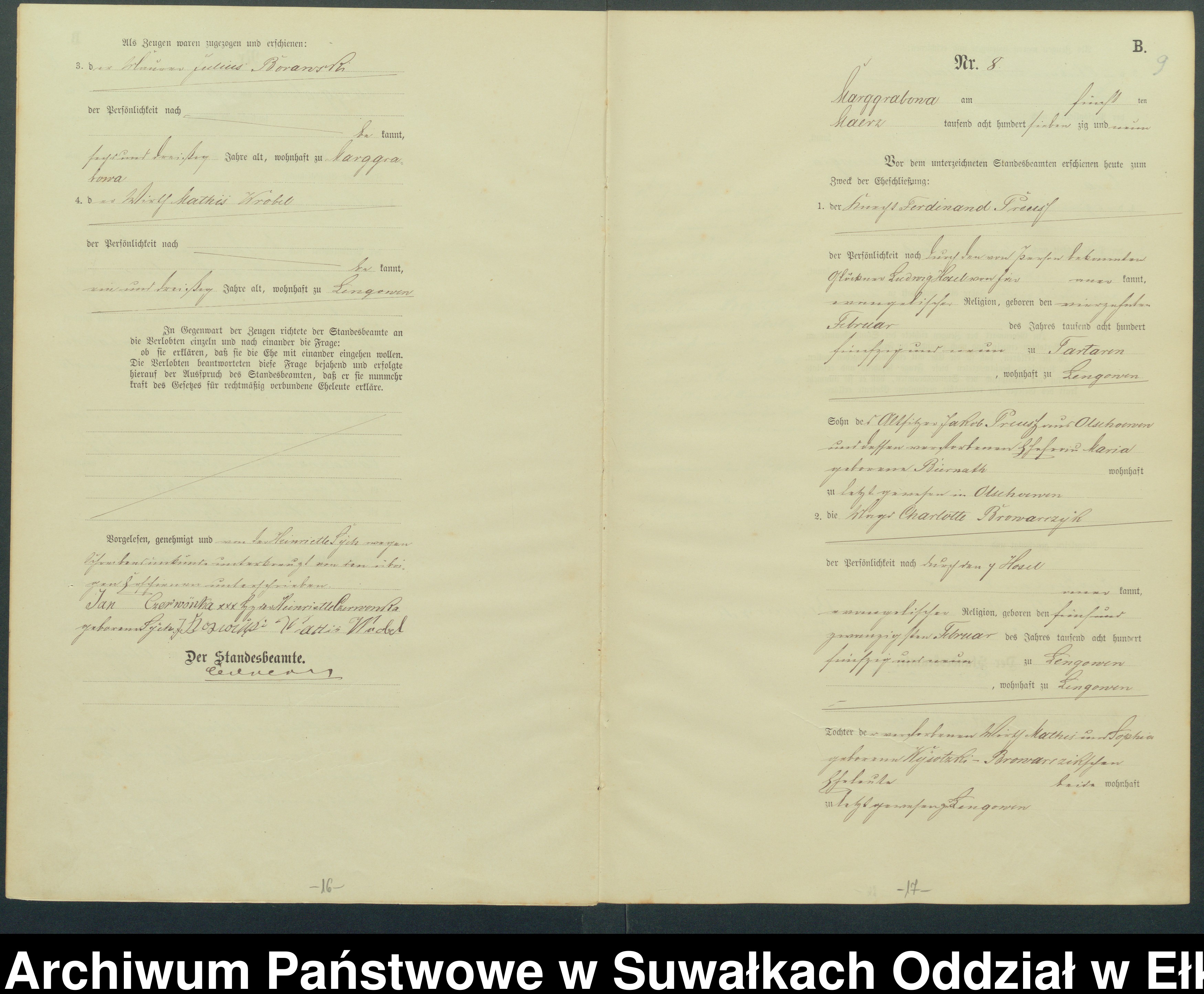Skan z jednostki: Heiraths-Haupt-Register des Königlich Preussischen Standes-Amtes Landgemeinde Marggrabowa Kreis Oletzko