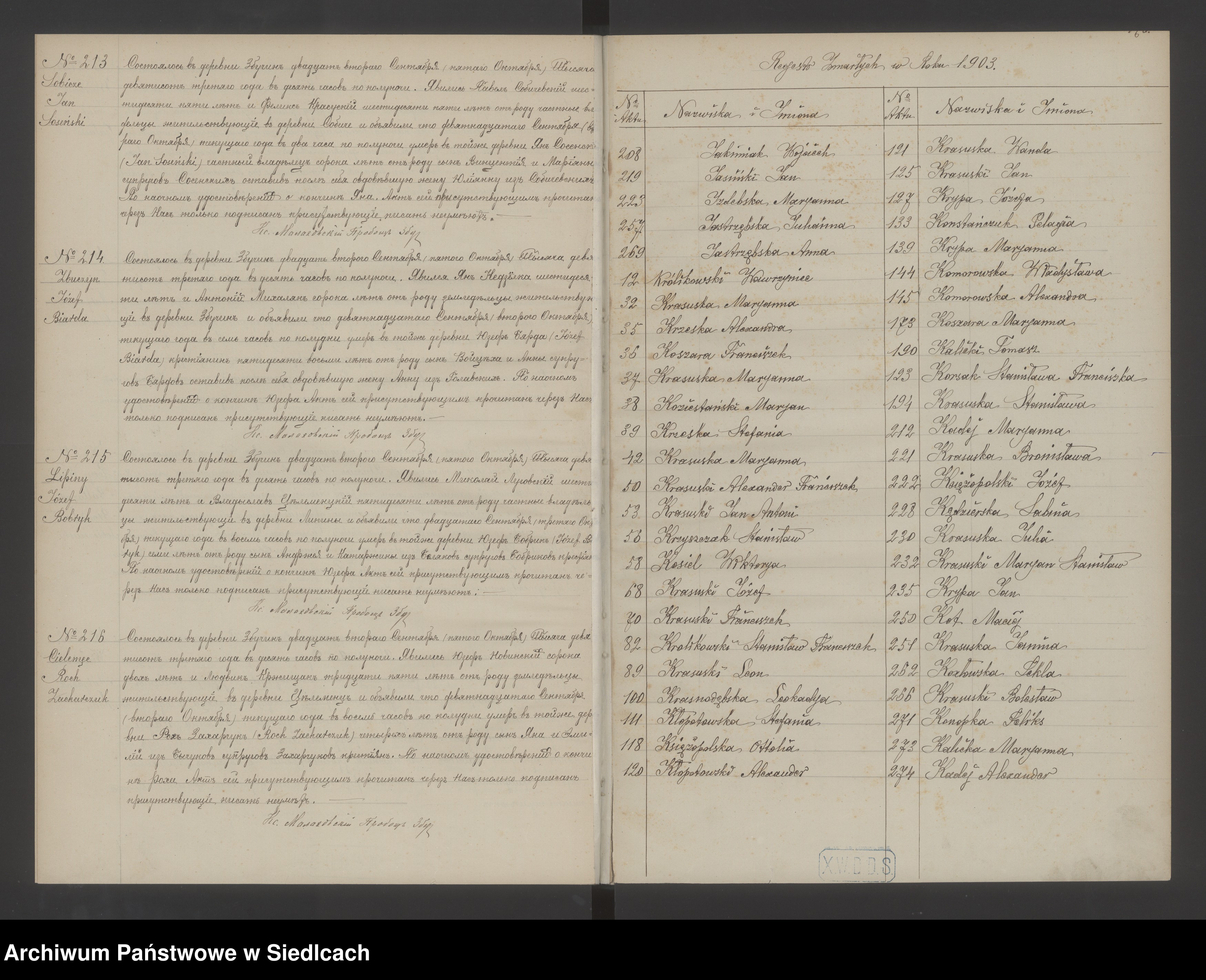 Skan z jednostki: [Akta urodzeń, małżeństw, zgonów 1903 rok]