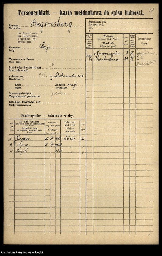 Obraz 13 z jednostki "[Spis ludności Łodzi] Regenbaum-Rentel"