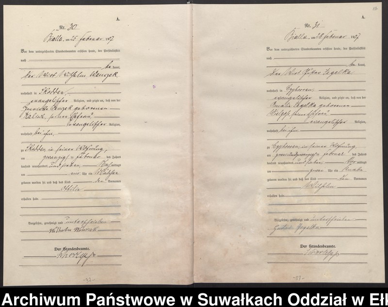 image.from.unit.number "[Geburts-Haupt-Register des Königlichen Preussischen Standes-Amtes Bialla Kreis Johannisburg]"