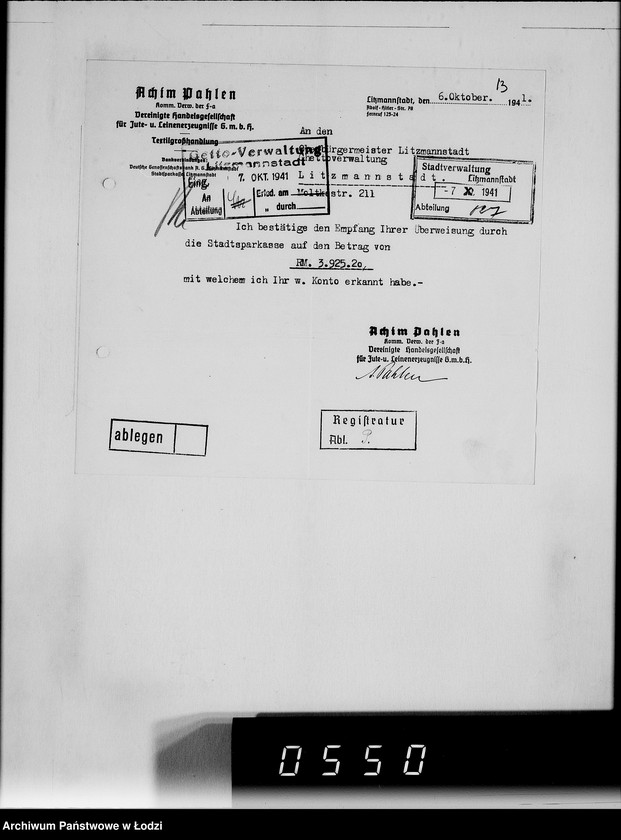 Obraz 17 z jednostki "[Korespondencja z urzędami, instytucjami i firmami] Lit.Pa-Qu"