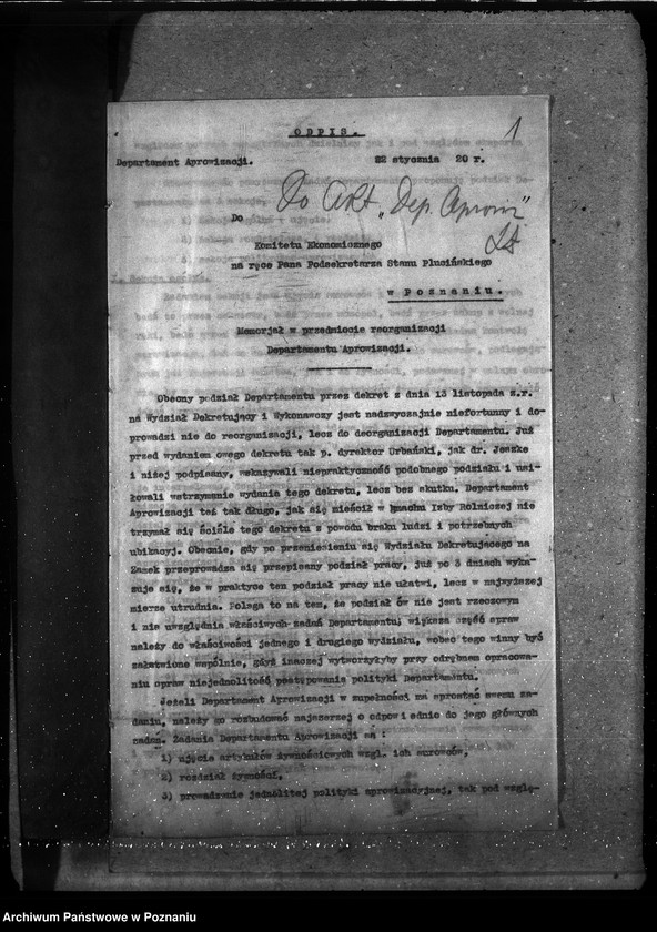 Obraz 5 z jednostki "Sprawy gospodarcze-ogólne Organizacja Ministerstwa b. Dzielnicy Pruskiej"