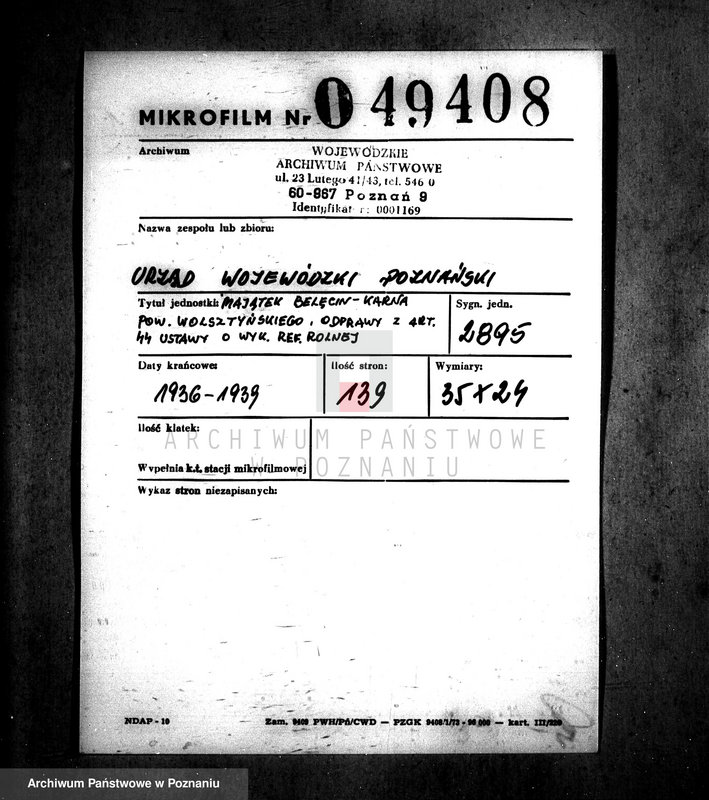 Obraz 2 z jednostki "Majątek Bolęcin-Karna powiatu wolsztyńskiego odprawy z art. 44 ustawy o wykonaniu reformy rolnej"