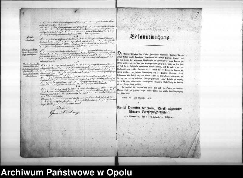 Obraz 10 z jednostki "Acta Generalia die Allgemeine Wittwen-Verpflegungs-Anstalt in Berlin, so wie die deshalb erlassenen Verordnungen und Bestimmungen, betreffend. Vol. I de anno 1818"
