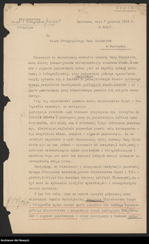 image.from.unit.number "Działalność Prezydium Rady Ministrów, Ministerstw : Poczt i Telegrafów, Kolei Żelaznych, Zdrowia, Spraw Wewnętrznych. Korespondencja z sejmem RP w sprawie lokomocji, w urzędach państwowych i armii"