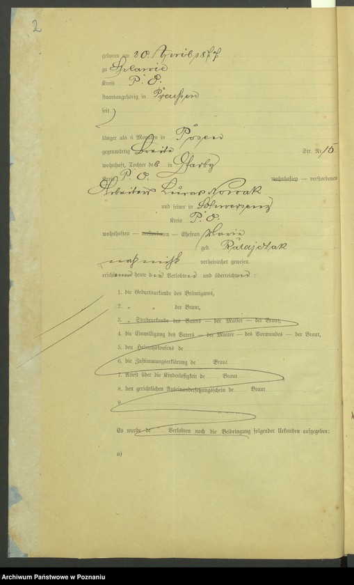 Obraz 4 z jednostki "Die von den Verlobten beigebrachten Urkunden zur Eheschliessung pro 1901. Vol VII"