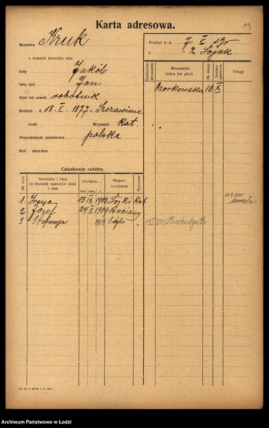 Obraz 15 z jednostki "[Spis ludności Łodzi] Kruk - Krol"