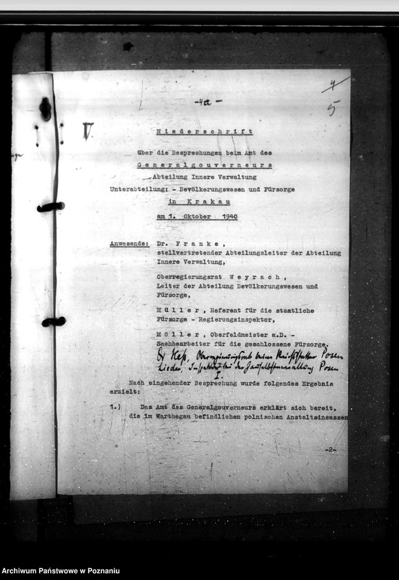 Obraz 10 z jednostki "Fürsorgerechtliche Übernahme der im Warthegau befindlichen polnischen Anstaltsinsassen in das Generalgouvernement"