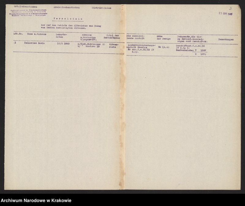 image.from.unit.number "Kwestionariusze Żydów z miejscowości Częstochowa /25 IX 1940/."
