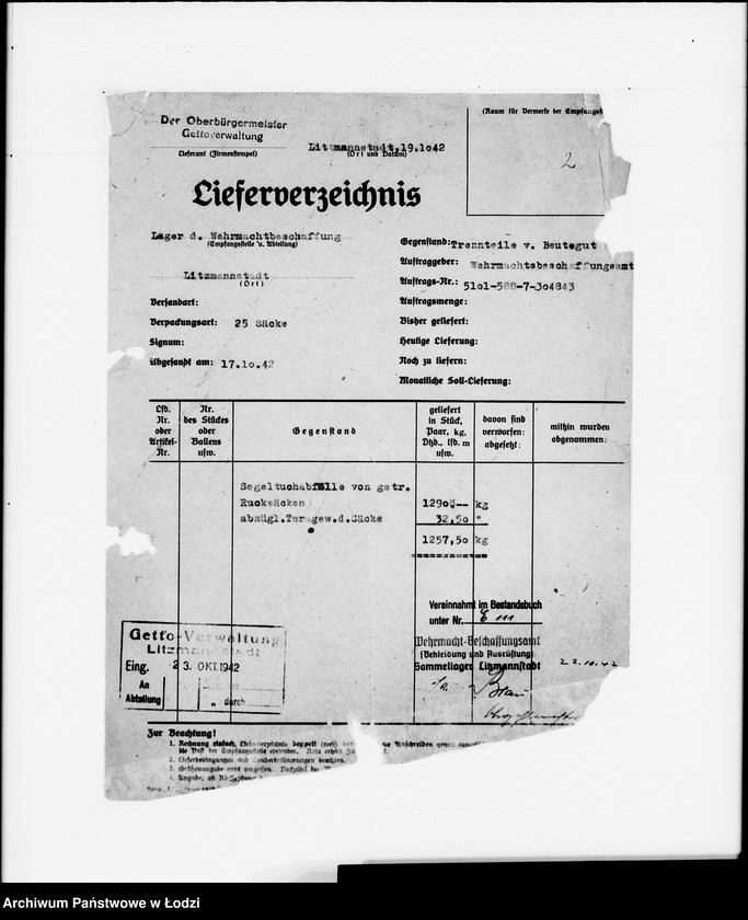 Obraz 6 z jednostki "Judenlieferscheine über ausgelieferte Trennarbeiten"