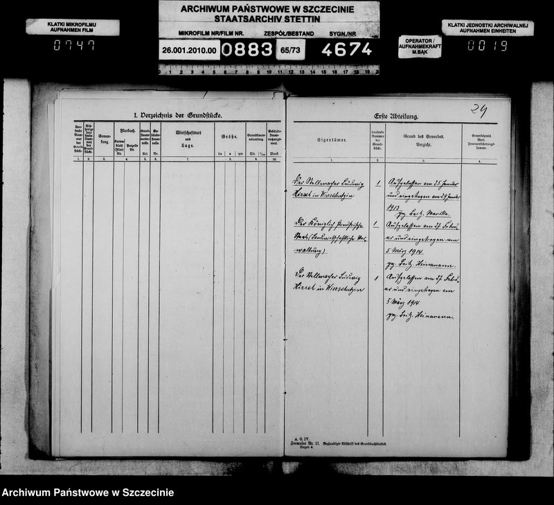 image.from.unit.number "Besitzfestigung des Grundstücks des Stellmachers Ludwig Hirsch in Wierschutzin Kreis Lauenburg"