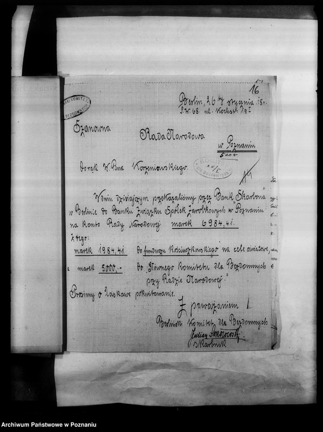 Obraz 20 z jednostki "Korespondencja Komitetu dla Bezdomnych w Berlinie w sprawie pomocy materialnej dla Polaków w Niemczech."
