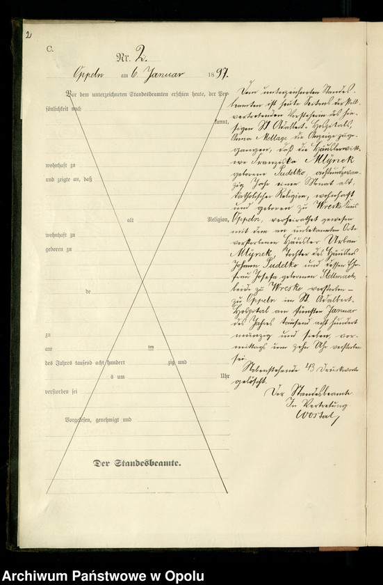image.from.unit.number "Urząd Stanu Cywilnego w Opolu 1897 Rejestr zgonów Księga Miejscowa Nr 1 do 334"