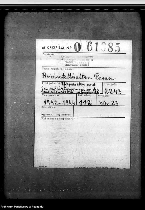 Obraz 2 z jednostki "Pflegekosten und Sonderleistungen für in den Gauheilanstalten untergebrachte Geisteskranke usw.aus der Umsiedlerkreisfürsorge"