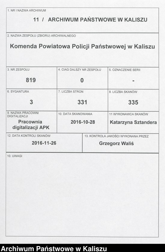 Obraz 1 z jednostki "[Rozkazy wewnętrzne Komendy Powiatowej Policji Państwowej w Kaliszu]"