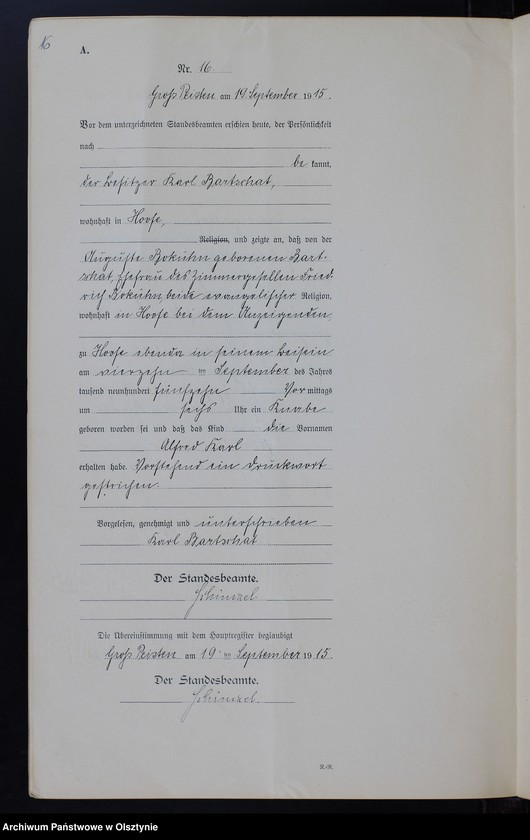 image.from.unit.number "Geburts-Neben-Register Nr 1 - 22 [Księga urodzeń- wtóropis ]"