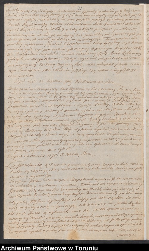 image.from.unit.number "List od króla Stanisława Augusta pisany do kasztelana inowrocławskiego Skarbka z 10.VI.1768 i odpowiedź na niego od Skarbka"