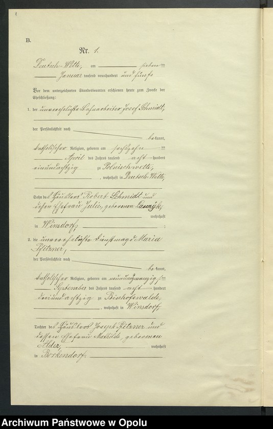 Obraz 5 z jednostki "Heiraths-Neben-Register des Standesamts Deutsch Wette pro 1905"