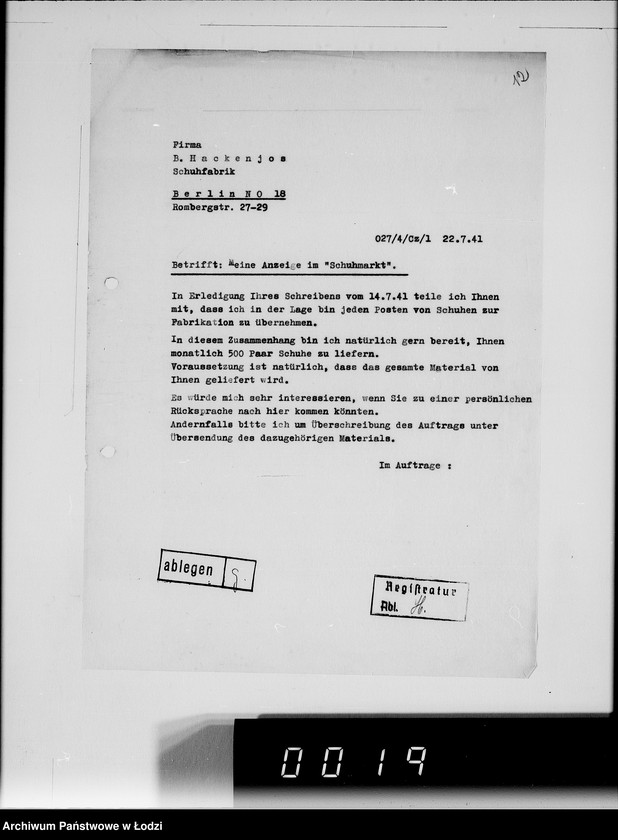 Obraz 17 z jednostki "[Korespondencja z urzędami, firmami i instytucjami] Lit.Ha-Hem."