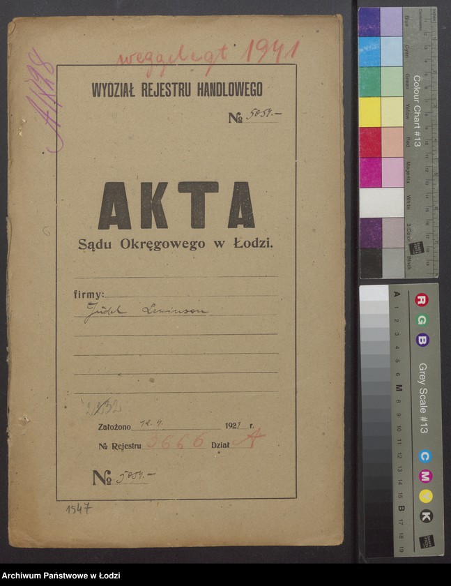 Obraz 2 z jednostki "Judel Lewinson- sprzedaż odpadków, surowców, przędzy i manufaktury"