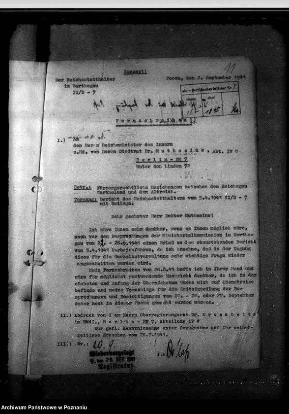 Obraz 16 z jednostki "Fürsorgerechtliche Beziehungen zu Fürsorgeträgern ausserhalb des Warthegaues"