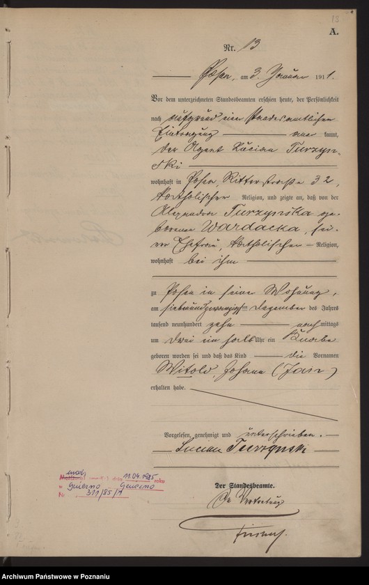 Obraz 14 z jednostki "Księga miejscowa urodzeń tom I [Rejestr główny urodzeń]"