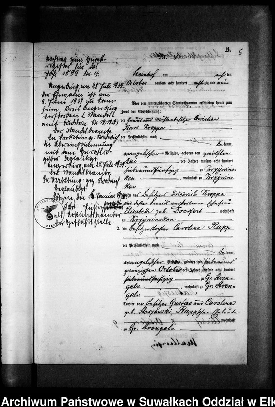 image.from.unit.number "Heiraths-Neben-Register des Preussischen Standes-Amtes Gr. Strengeln Kreis Angerburg"