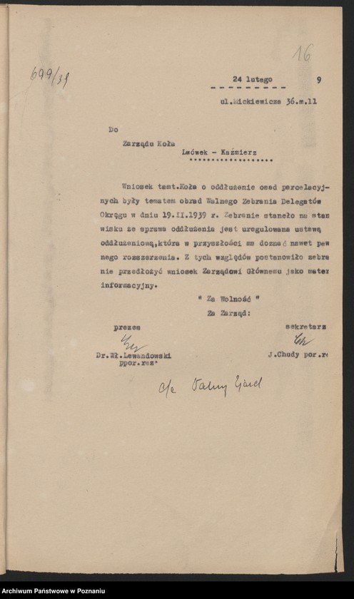 image.from.unit.number "Walny Zjazd Delegatów [wnioski na zjazd, ewidencja kół, sprawozdania sekretarza, komendanta delegatury grodzkiej, bilans]"
