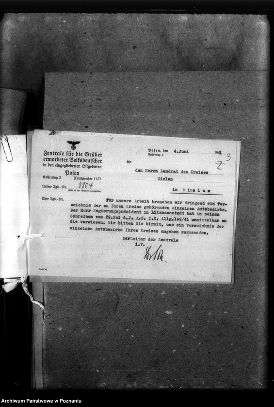 Obraz 7 z jednostki "Kreis Wielun (Wieluń). Korespondencja w sprawie miejscowych Niemców, którzy zginęli w 1939 roku"