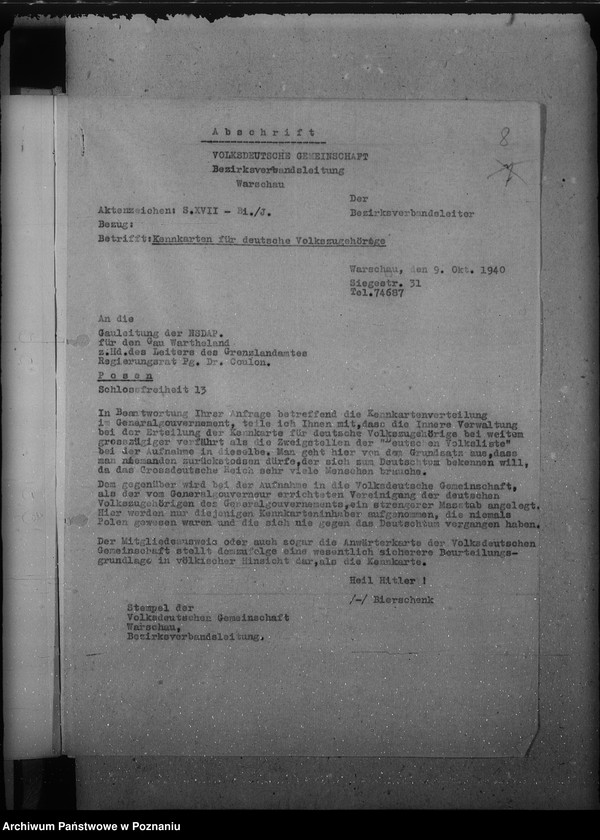 Obraz 12 z jednostki "Anerkennung der im Generalgouvernement ausgestellten Kennkarten"