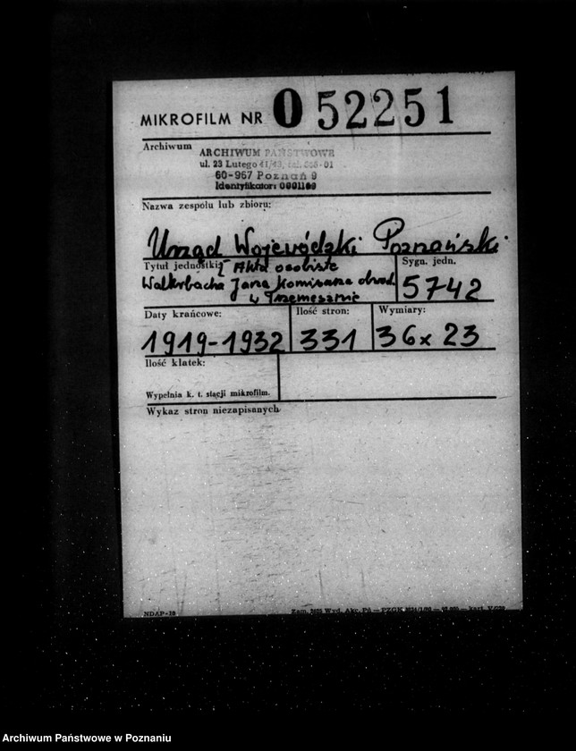 Obraz 2 z jednostki "Akta osobiste Walterbacha Jana komisarza obwodowego w Trzemesznie"