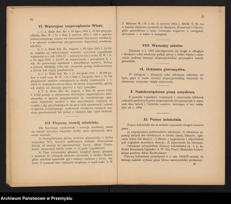 image.from.unit.number "Sprawozdanie Dyrekcji c.k. Gimnazjum w Bochni za rok szkolny 1915/16"