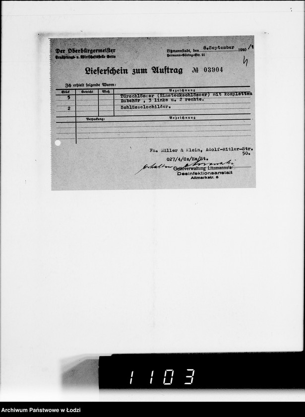 Obraz 9 z jednostki "Verschiedene. [Korespondencja w sprawie zaopatrzenia w artykuły techniczne]"