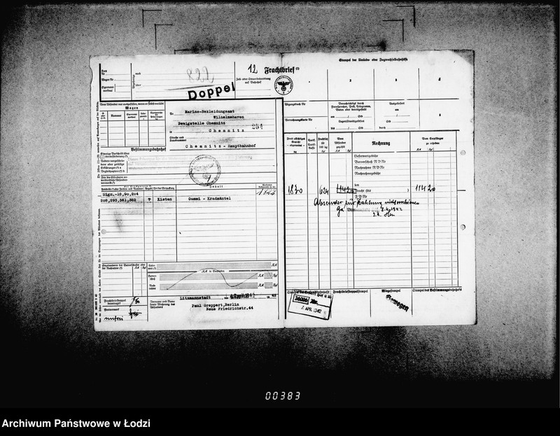 Obraz 16 z jednostki "Frachtbriefe [doppel einige Ausgang] vom 801-1300. [Wtórniki listów przewozowych]"