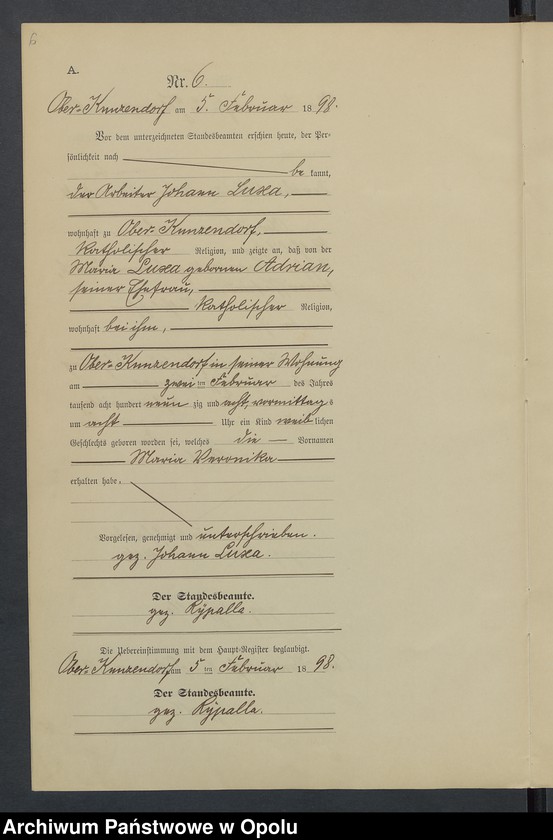 Obraz 10 z jednostki "Geburts-Neben-Register Standesamts Kunzendorf pro 1898"