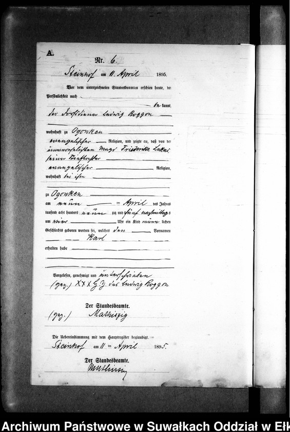 image.from.unit.number "Geburts-Neben-Register des Preussischen Standes-Amtes Gr. Strengeln Kreis Angerburg"