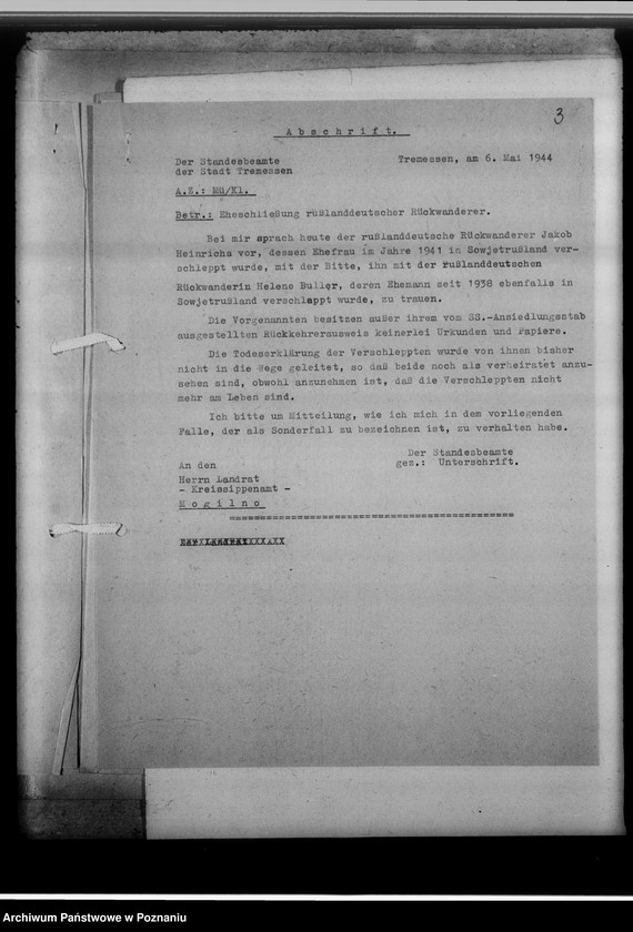 Obraz 8 z jednostki "Bevölkerungspolitische Angelegenheiten [korespondencja, odpisy aktów stanu cywilnego]"