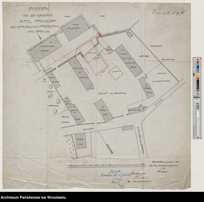 Obraz 1 z jednostki "Lageplan von dem Vorwerke Mittel Arnsdorf des Charitegutes Prieborn Kreis Strehlen"