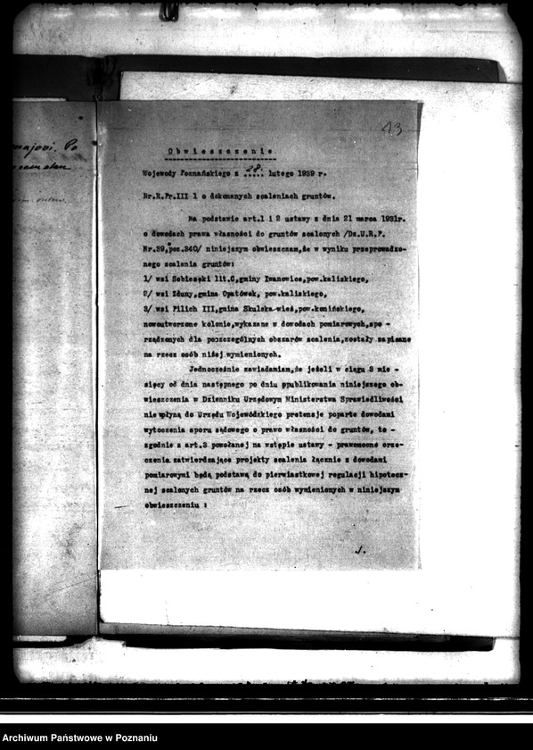 Obraz 17 z jednostki "Regulacja hipoteczna scalonych gruntów Sobiesęki powiatu kaliskiego"