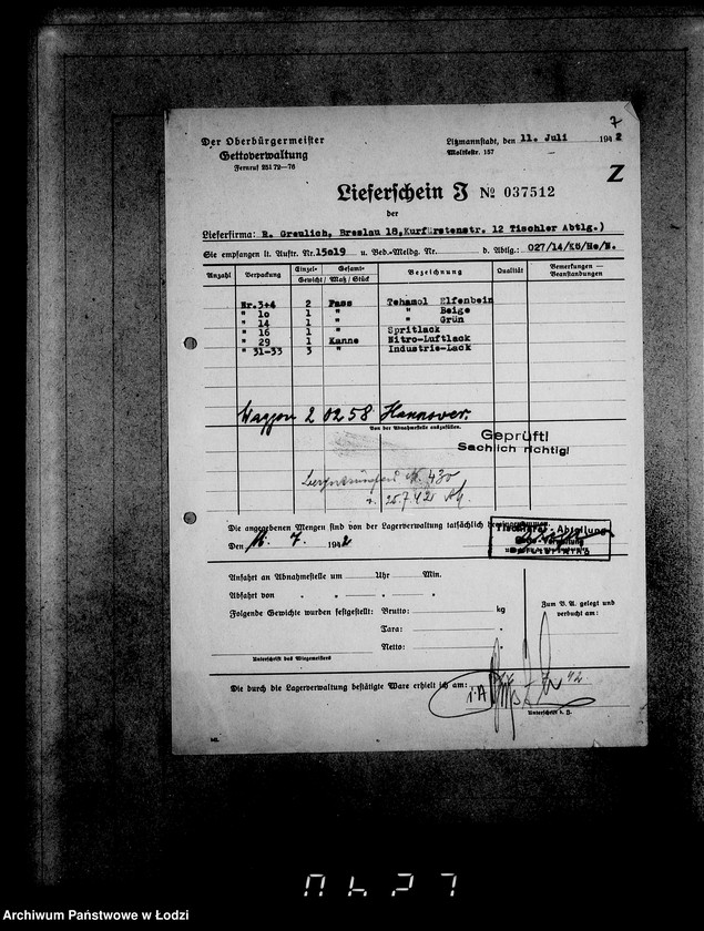 Obraz 11 z jednostki "Aufträge, [Lieferscheinen und Rechnungen] 15006-15019"