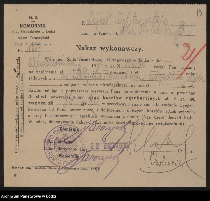 Obraz 15 z jednostki "Lajzer Lichtensztajn – drobna sprzedaż kapeluszy i zwykłych skórek futrzanych"