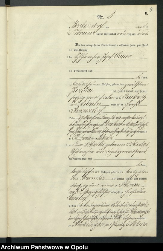 Obraz 13 z jednostki "Heiraths-Neben-Register des Standesamts Borkendorf pro 1891"