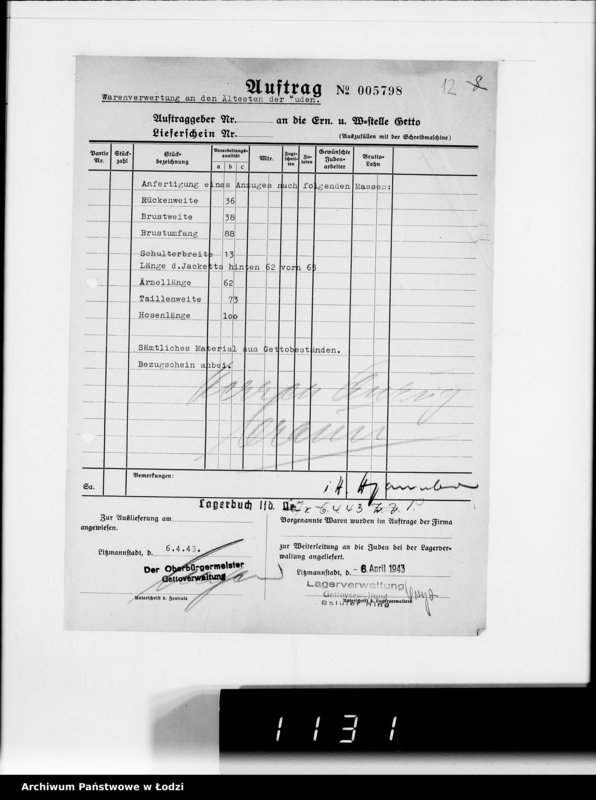 Obraz 16 z jednostki "Warenverwertung. Lager 91. [Aufträge] 5750-5800"