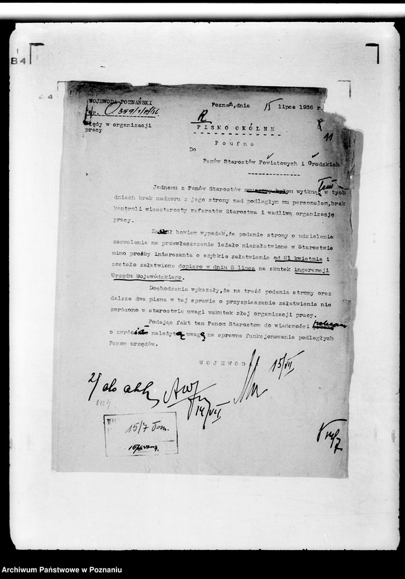 Obraz 15 z jednostki "Sprawy organizacyjne organizacja i obsada personalna Urzędu Wojewódzkiego Poznańskiego"