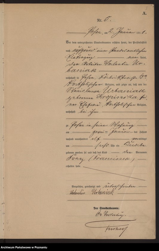 Obraz 6 z jednostki "Księga miejscowa urodzeń tom I [Rejestr główny urodzeń]"