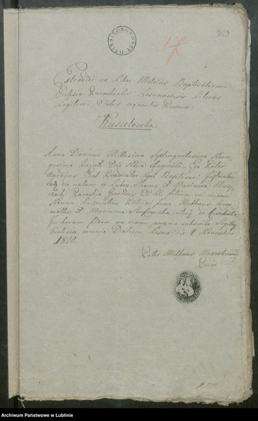 image.from.unit.number "Alegaty do ksiąg urodzeń, zapowiedzi, małżeństw i zgonów z lat 1819 - 1821"