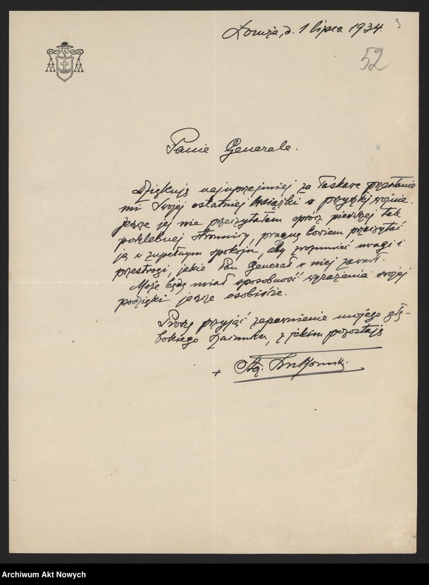 image.from.unit.number "Łukomski Stanisław, biskup łomżyński. Podziękowania za książkę i życzenia."