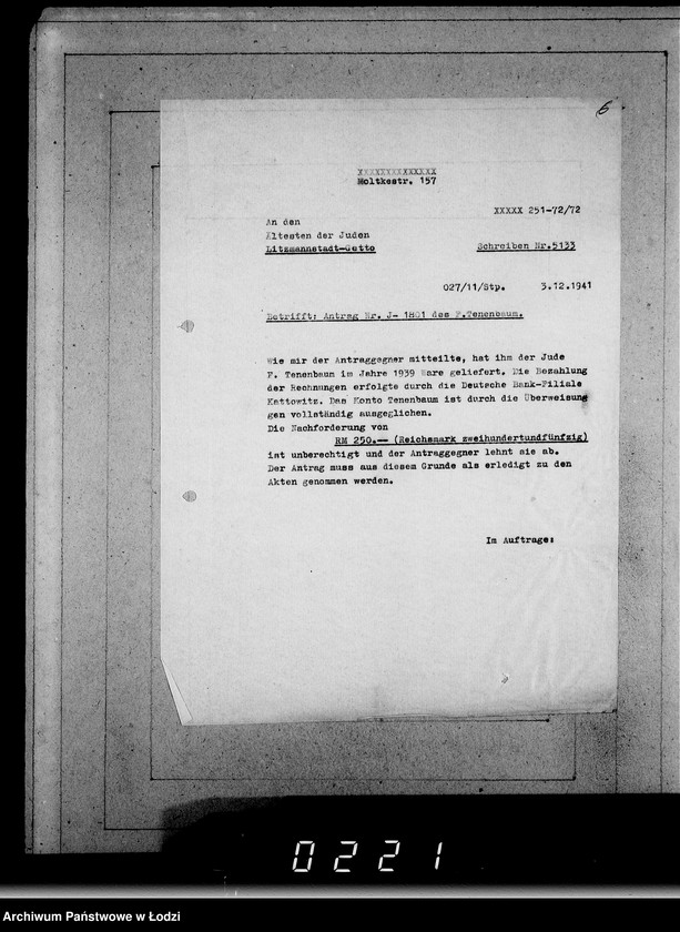 Obraz 10 z jednostki "J 1801-1820 [Wnioski Żydów z Getta o zwrot należności za towar wzięty na kredyt]"